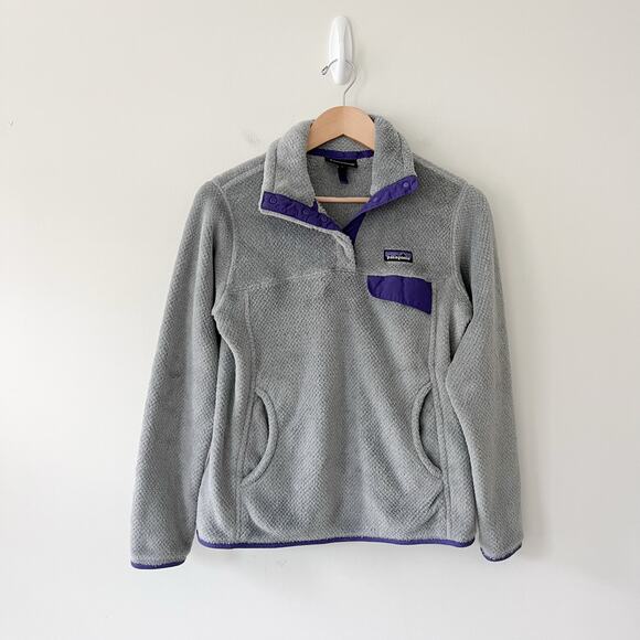 Patagonia Retool Snap-T Fleece Gray and Purple Fleece Pullover Jacket Size Small - Picture 1 of 8